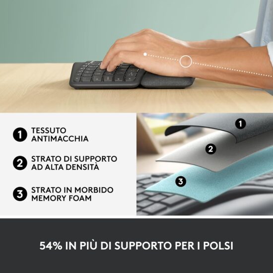Tasiera Logitech ERGO K860 Ergonomica Wireless - immagine 3
